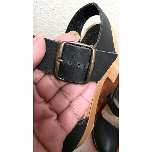 NO.6 Women's Black Leather Old School Slingback Clogs Wooden Heel US 7/ EU 37 - Picture 8 of 9